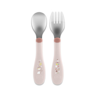 Set metalni  viljuška i kašika 18m+ pink