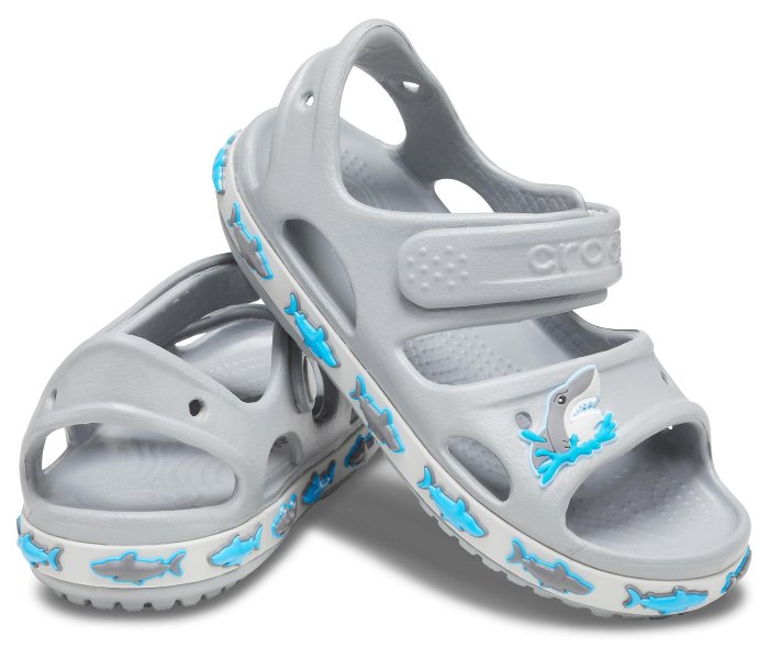 Crocs sandale za dječake Fun Lab Shark Band svijetlo sive