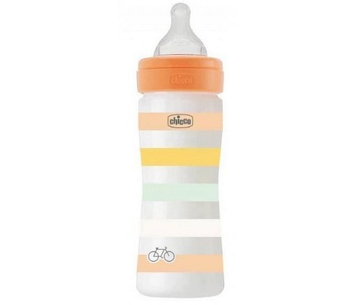 Flasica staklena 240 ml 0+silikon wb narandzasta djevojčica