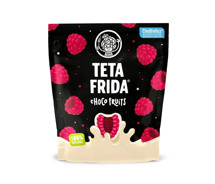 Teta Frida choco fruits cijele maline u bijeloj cok. sa kremom100g