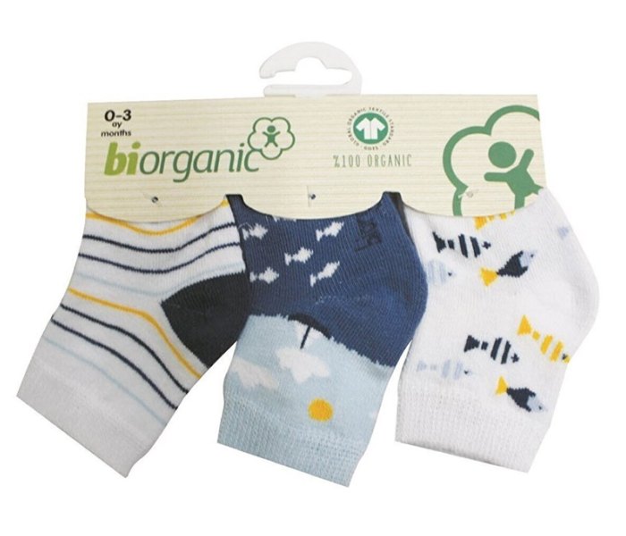Čarapice za bebe BiOrganic 3 djela riba bež 0-3m