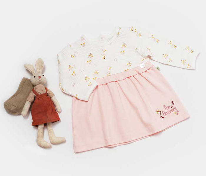 Haljina za bebe BiOrganic cvijetna bež/roza 74