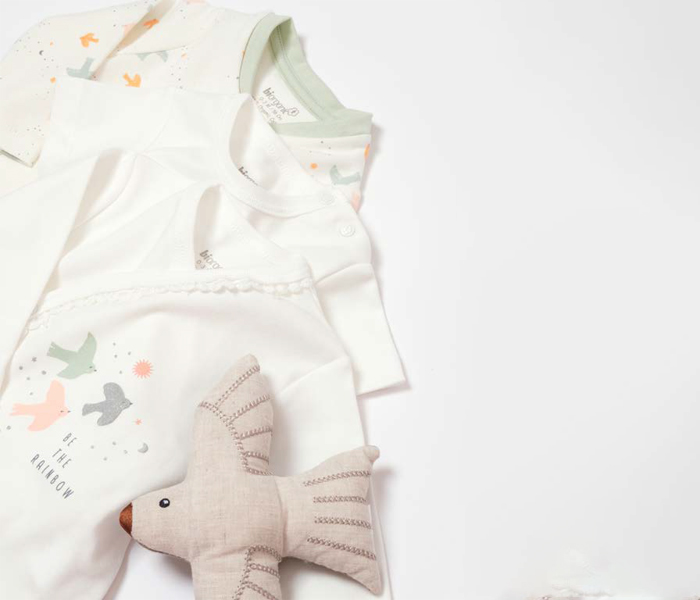 Set za novorođenče BiOrganic 10 dijelova ptičice bež/zelena 56 cm