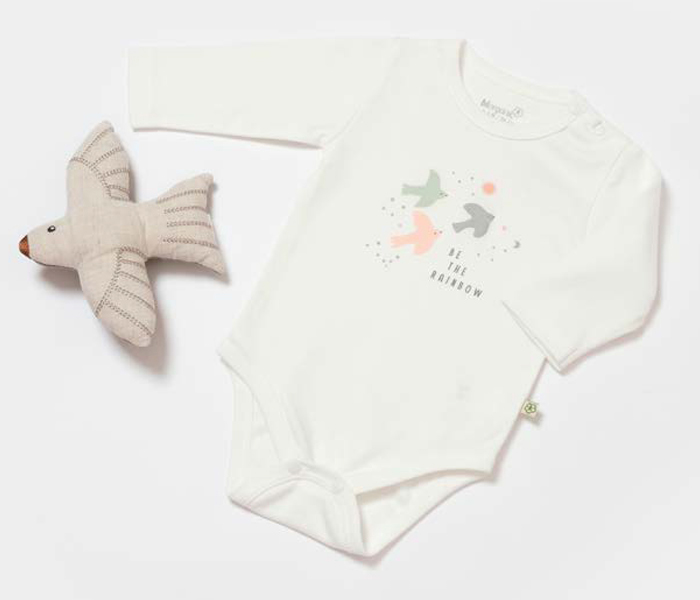 Bodi za bebe BiOrganic ptičice bež 80 cm