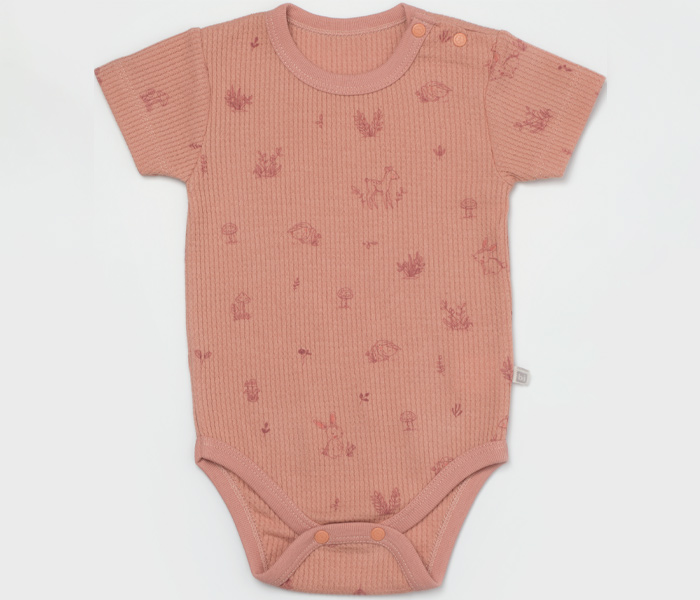 Bodi za bebe BiOrganic kratkih rukava, jelen i ptičica, 86cm ,  bež sa rozim