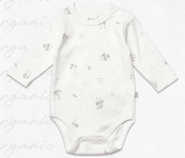 Bodi za bebe BiOrganic dugi rukav,bež/zeleni,56cm.