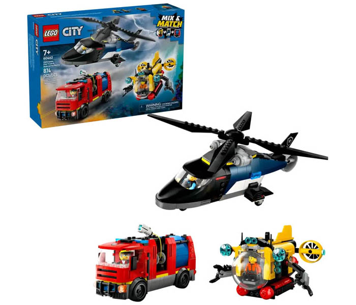 Igračka Lego kocke City Helicopter, Fire Truck & Submarine Remix 7+