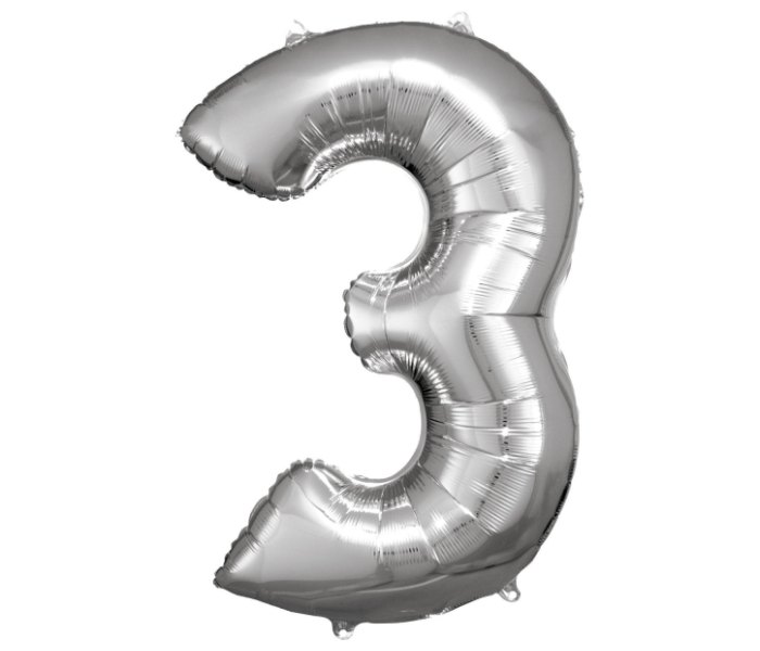 Veliki broj 3 srebrni balon od folije 58 cm x 86 cm