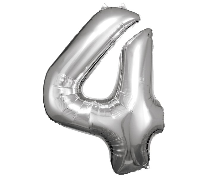 Veliki broj 4 srebrni balon od folije 65 cm x 86 cm