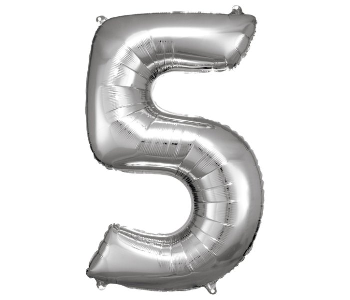Veliki broj 5 srebrni balon od folije 57 cm x 86 cm