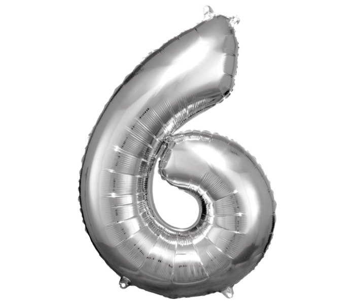 Veliki broj 6 srebrni balon od folije 60 cm x 86 cm