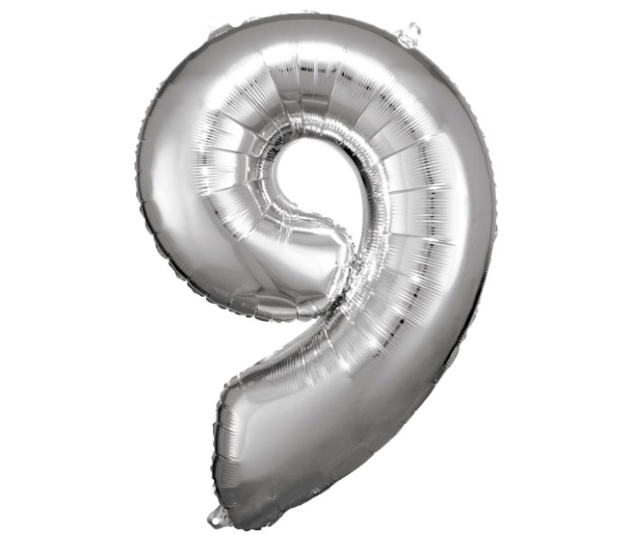 Veliki broj 9 srebrni balon od folije 60 cm x 86 cm