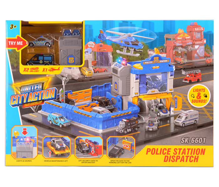 Igračka parking sa helikopterom i autima i sa svjetlom i muzikom