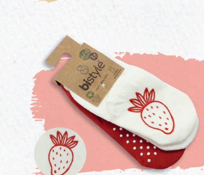 Čarapice za bebu BiStyle neklizajuće 2 komada , 06-12-crvene-bež