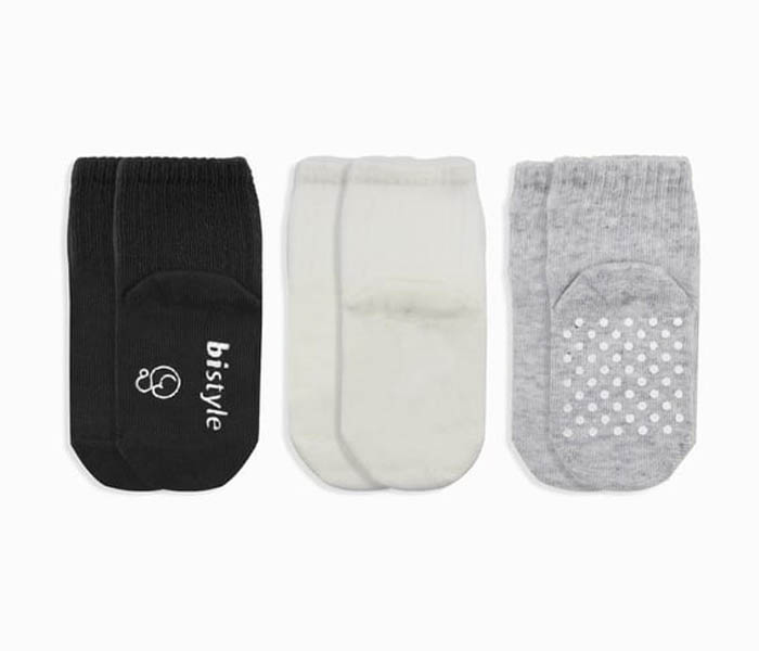 Čarapice za bebe BiStyle neklizajuće 3/1 ,crne-bež-sive- 00-03