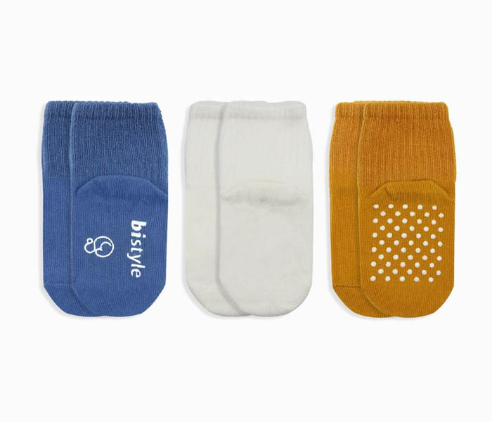 Čarapice za bebe BiStyle neklizajuće 3/1 ,plave-bež-oker- 00-03