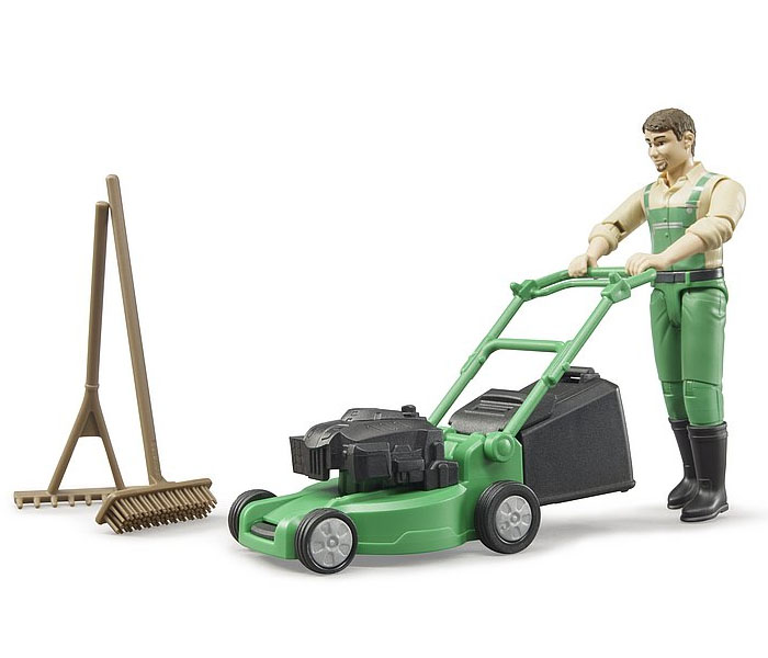 Igračka Bruder kosačica sa figurom radnika i dodacima