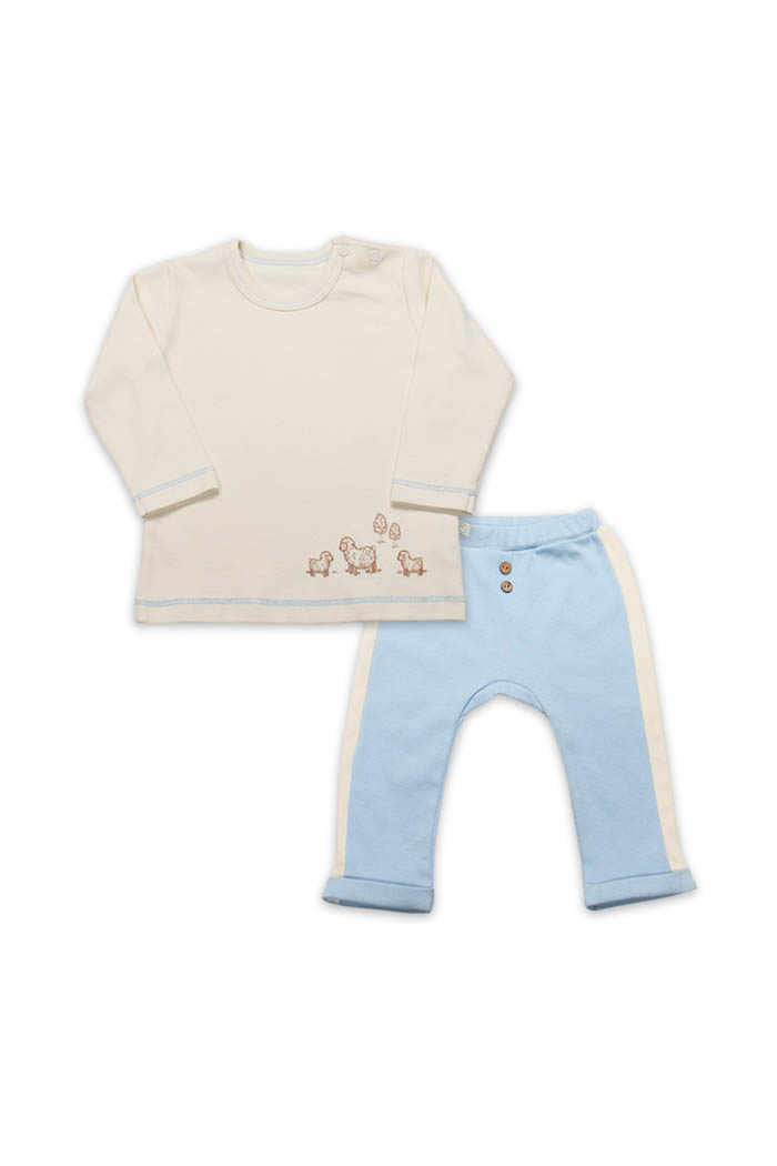 Bebi set majica i pantalone BiStyle 74 cm , bež/plava