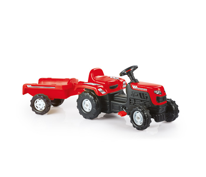 Traktor na pedale sa prikolicom, crveni