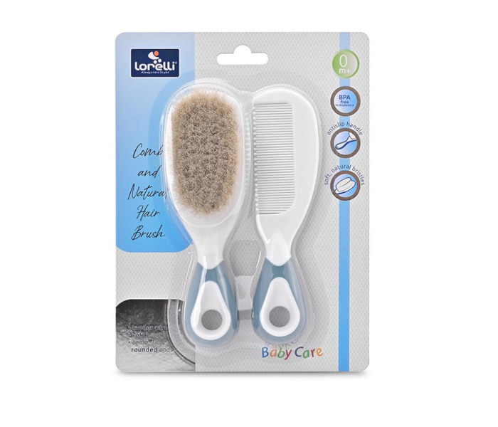 Četka i češalj sa prirodnim vlasima, plavi