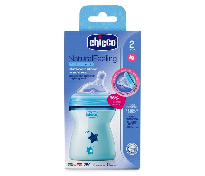 Flasica natural feeling silikon 250 ml plava 2+0%bpa