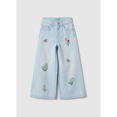 Farmerke širokih nogavica sa cvjetnom aplikacijom