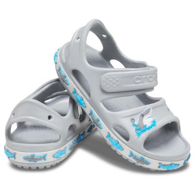 Crocs sandale za dječake Fun Lab Shark Band svijetlo sive