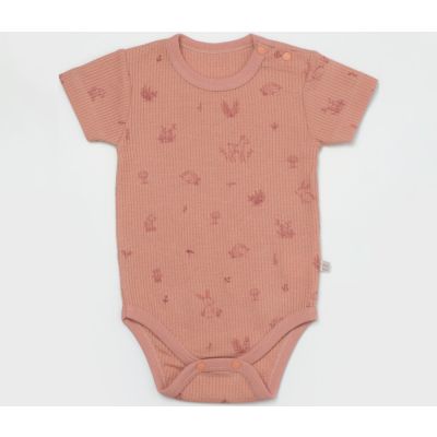 Bodi za bebe BiOrganic kratkih rukava, jelen i ptičica, 86cm ,  bež sa rozim