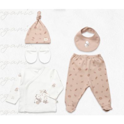 Bebi set za novorodence BiOrganic 5/1,braon/bež,56cm.