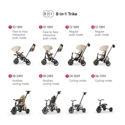 QPlay triciklo 8u1 Comfo max Eva T170,  bež