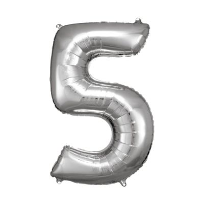 Veliki broj 5 srebrni balon od folije 57 cm x 86 cm