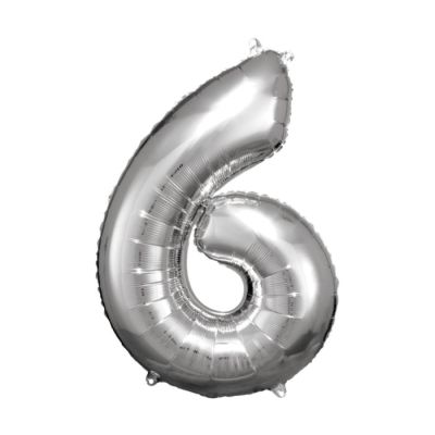 Veliki broj 6 srebrni balon od folije 60 cm x 86 cm