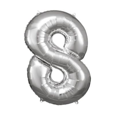 Veliki broj 8 srebrni balon od folije 57 cm x 86 cm