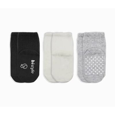 Čarapice za bebe BiStyle neklizajuće 3/1 ,crne-bež-sive- 00-03