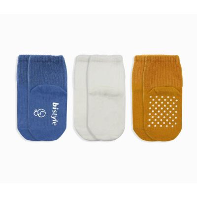 Čarapice za bebe BiStyle neklizajuće 3/1 ,plave-bež-oker- 00-03