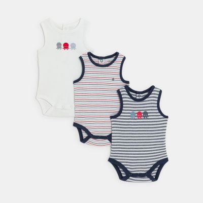 Prugasti bodi bez rukava sa hobotnicom za bebe dječake 3 kom.